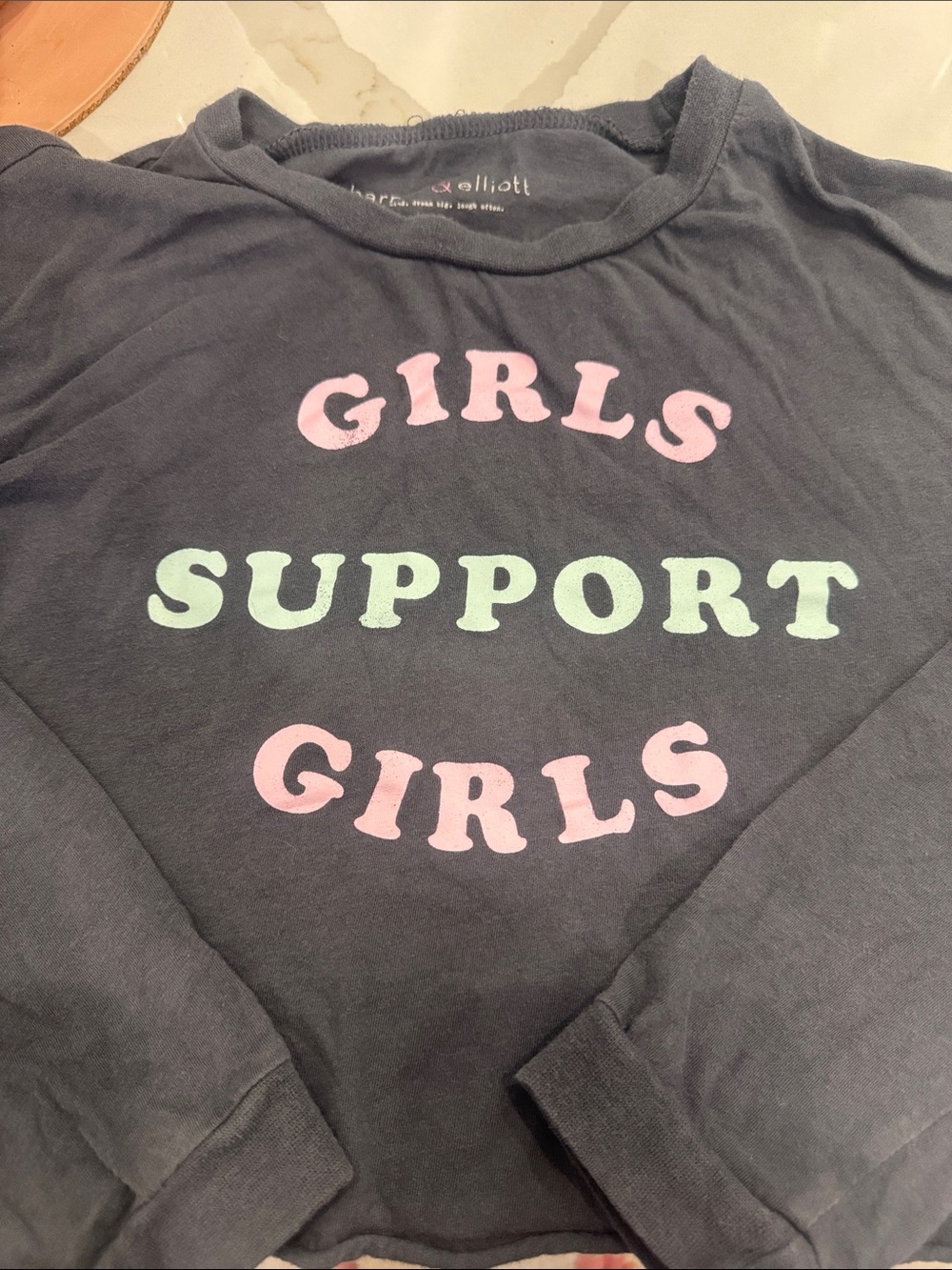 Girls Support Girls Long-Sleeve Crop Tee in Grey with Pink & Mint